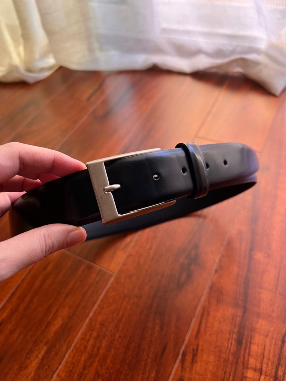 Classic Canali Black Leather Belt with Silver Buckle